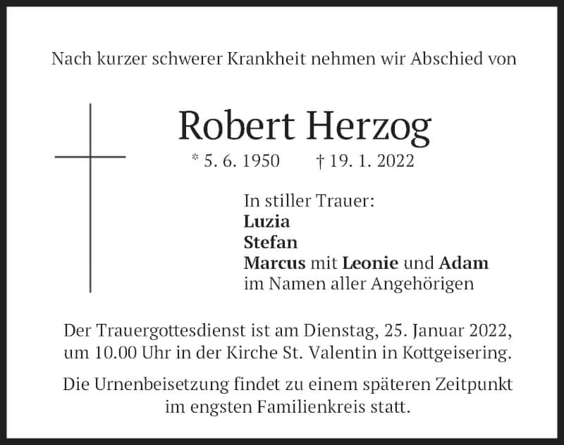 Traueranzeige für Robert Herzog vom 22.01.2022 aus merkurtz