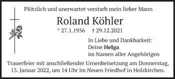 Traueranzeige von Roland Köhler von merkurtz