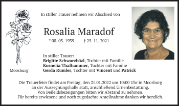 Traueranzeige von Rosalia Maradof von merkurtz