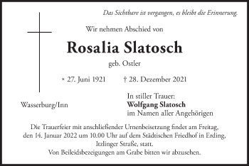 Traueranzeige von Rosalia Slatosch von merkurtz