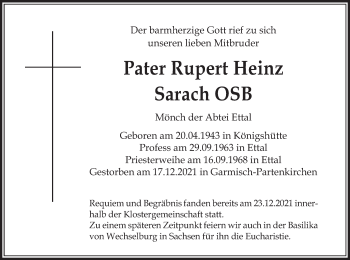 Traueranzeige von Rupert Heinz Sarach von merkurtz