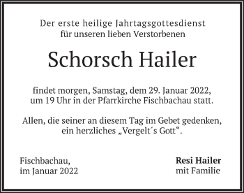Traueranzeige von Schorsch Hailer von merkurtz