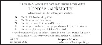 Traueranzeige von Therese Gackstatter von merkurtz