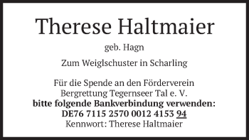 Traueranzeige von Therese Haltmaier von merkurtz