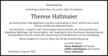 Traueranzeige von Therese Haltmaier von merkurtz