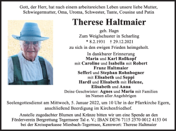 Traueranzeige von Therese Haltmaier von merkurtz