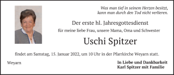 Traueranzeige von Uschi Spitzer von merkurtz