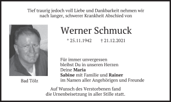 Traueranzeige von Werner Schmuck von merkurtz