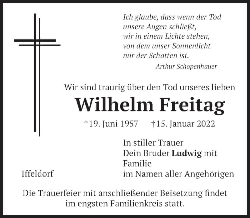  Traueranzeige für Wilhelm Freitag vom 22.01.2022 aus Das Gelbe Blatt Penzberg