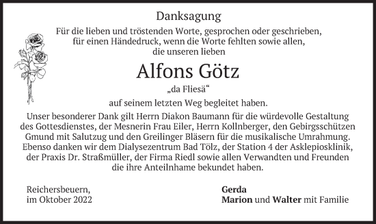 Traueranzeige von Alfons Götz von merkurtz