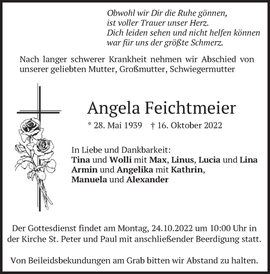 Traueranzeige von Angela Feichtmeier von merkurtz