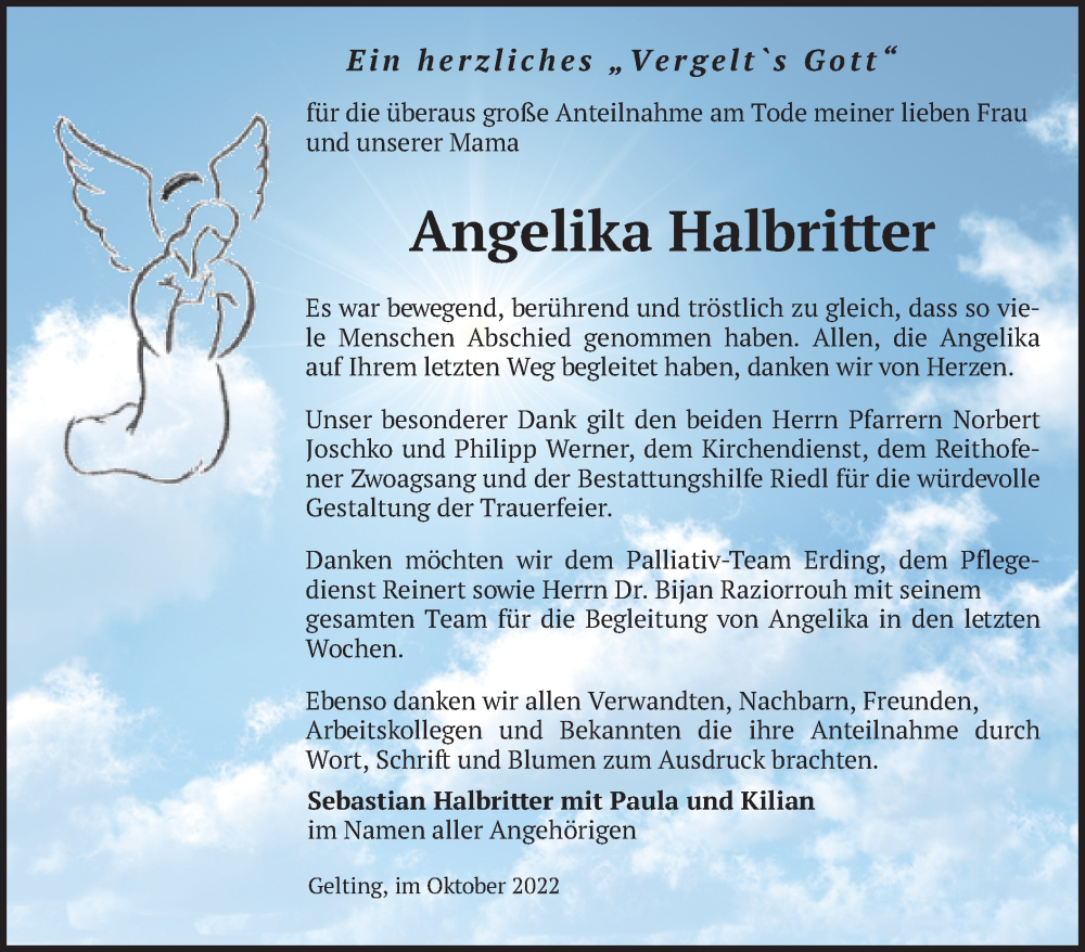  Traueranzeige für Angelika Halbritter vom 29.10.2022 aus merkurtz