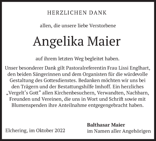 Traueranzeige von Angelika Maier von merkurtz