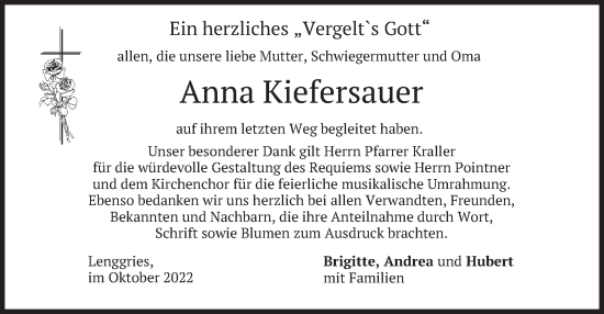 Traueranzeige von Anna Kiefersauer von merkurtz