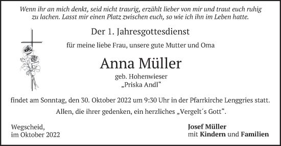 Traueranzeige von Anna Müller von merkurtz