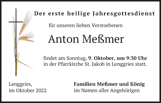 Traueranzeige von Anton Meßmer von merkurtz