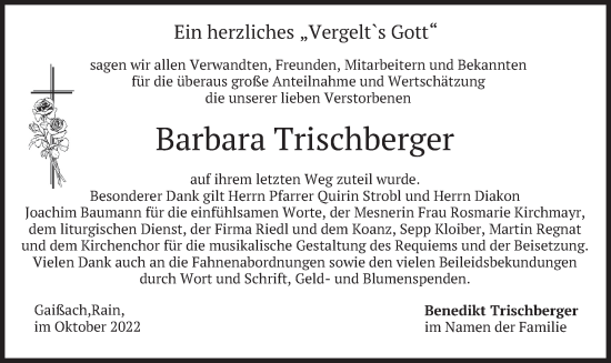 Traueranzeige von Barbara Trischberger von merkurtz