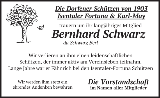 Traueranzeige von Bernhard Schwarz von merkurtz
