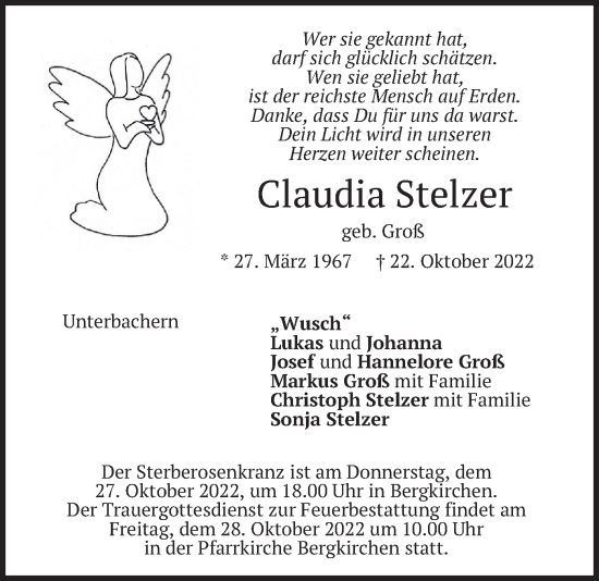 Traueranzeige von Claudia Stelzer von merkurtz