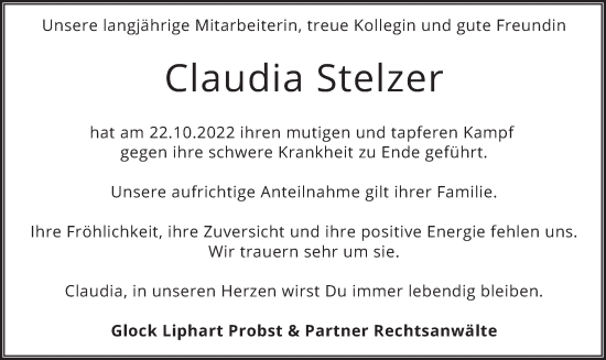 Traueranzeige von Claudia Stelzer von merkurtz