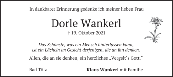 Traueranzeige von Dorle Wankerl von merkurtz