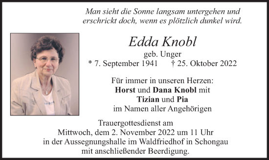 Traueranzeige von Edda Knobl von merkurtz