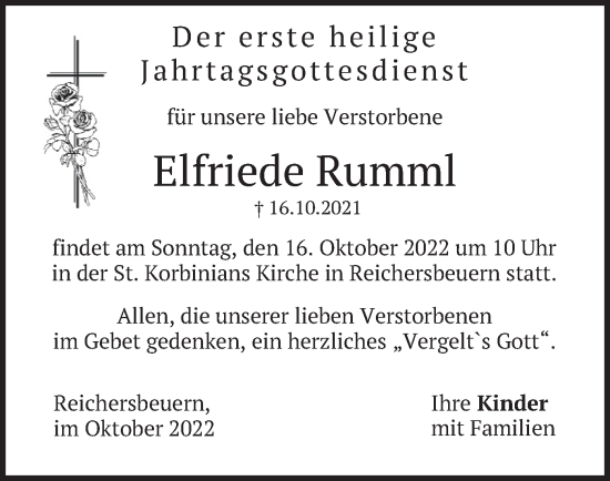 Traueranzeige von Elfriede Rumml von merkurtz