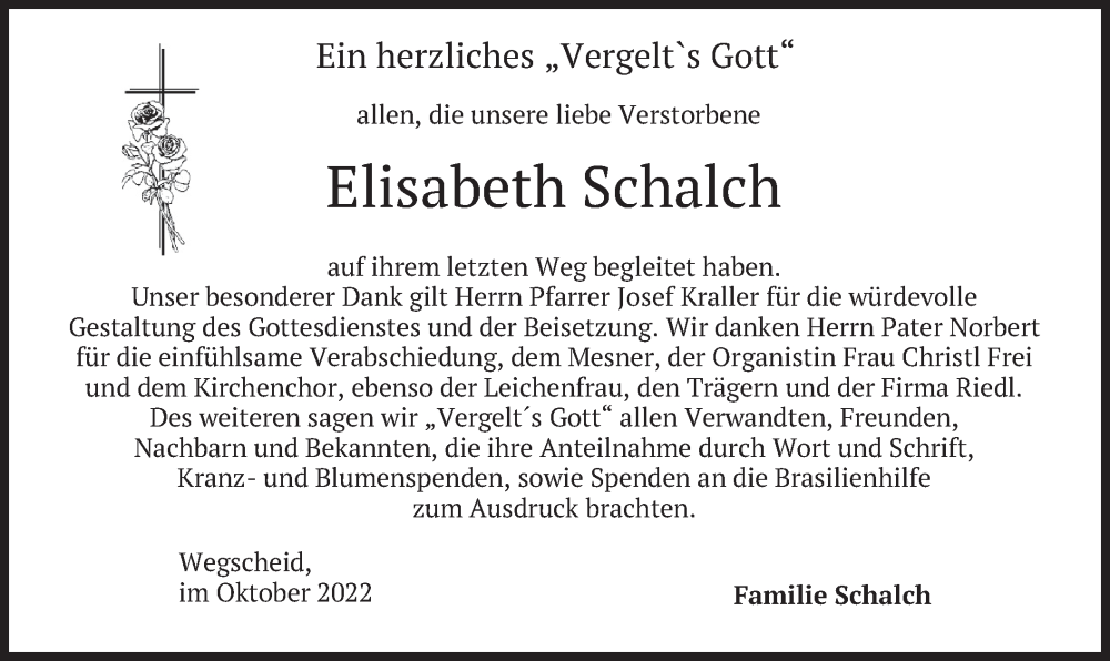  Traueranzeige für Elisabeth Schalch vom 08.10.2022 aus merkurtz