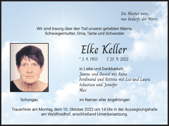 Traueranzeige von Elke Keller von merkurtz