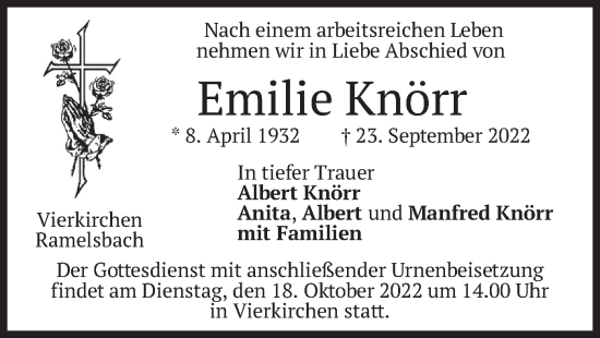 Traueranzeige von Emilie Knörr von merkurtz