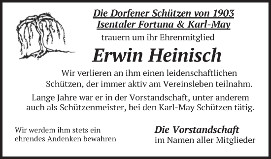 Traueranzeige von Erwin Heinisch von merkurtz