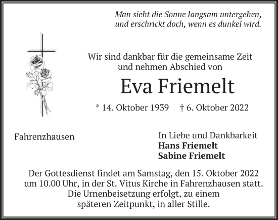 Traueranzeige von Eva Friemelt von merkurtz