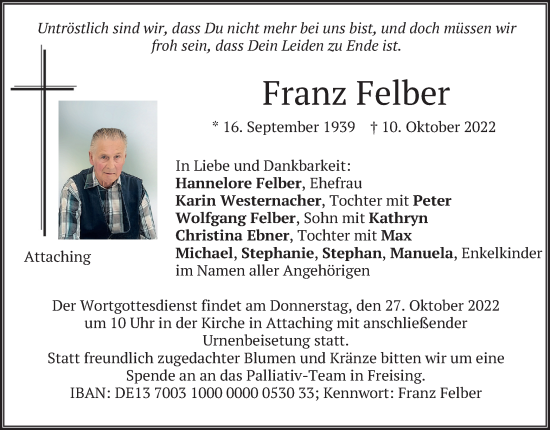 Traueranzeige von Franz Felber von merkurtz