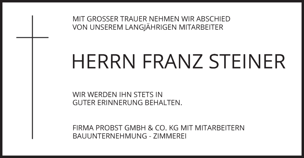  Traueranzeige für Franz Stein vom 29.10.2022 aus merkurtz