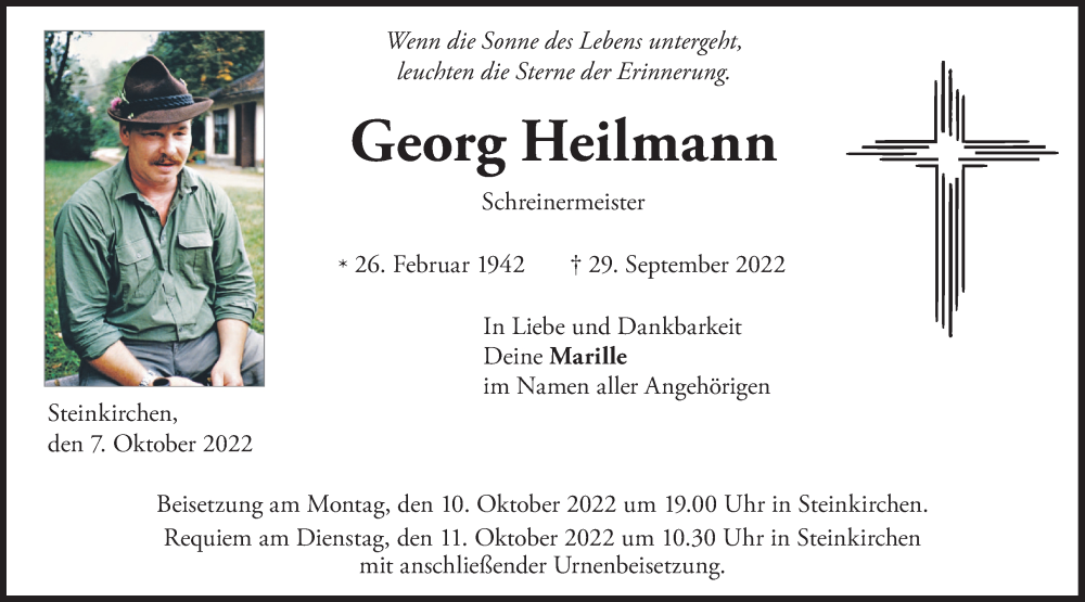  Traueranzeige für Georg Heilmann vom 07.10.2022 aus merkurtz