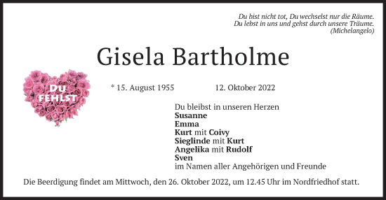 Traueranzeige von Gisela Bartholme von merkurtz