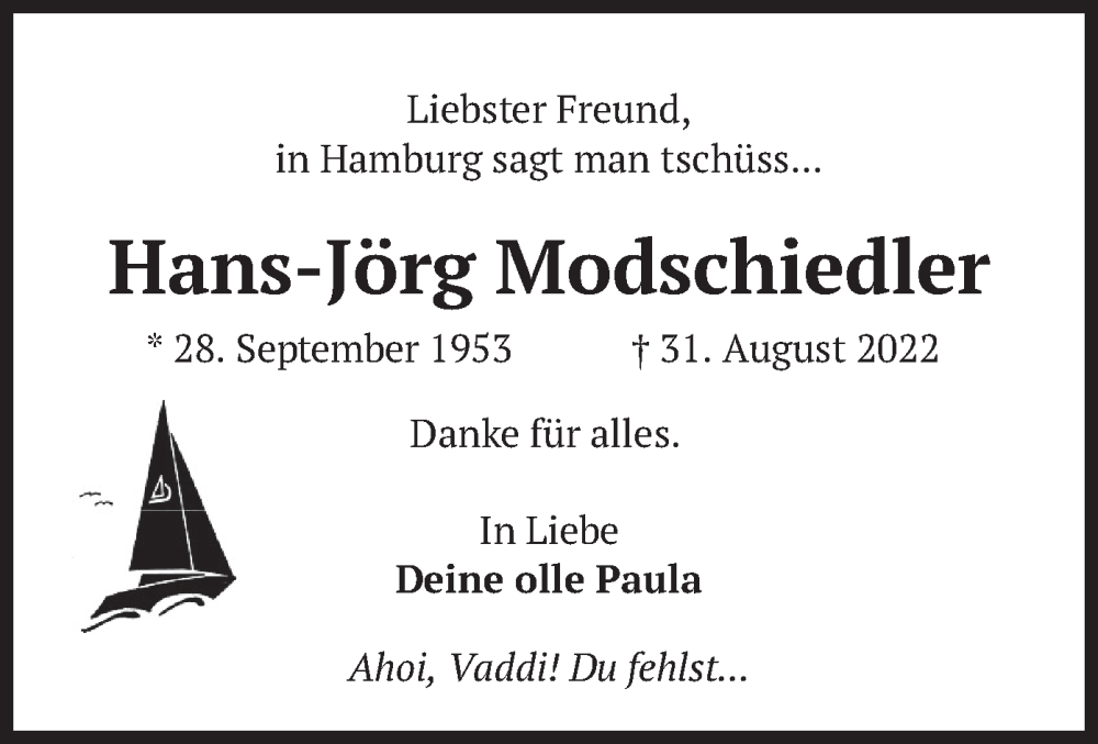  Traueranzeige für Hans-Jörg Modschiedler vom 08.10.2022 aus merkurtz