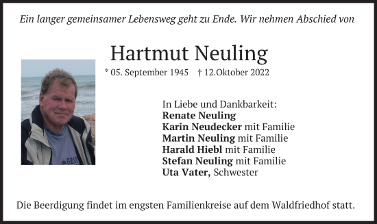 Traueranzeige von Hartmut Neuling von merkurtz