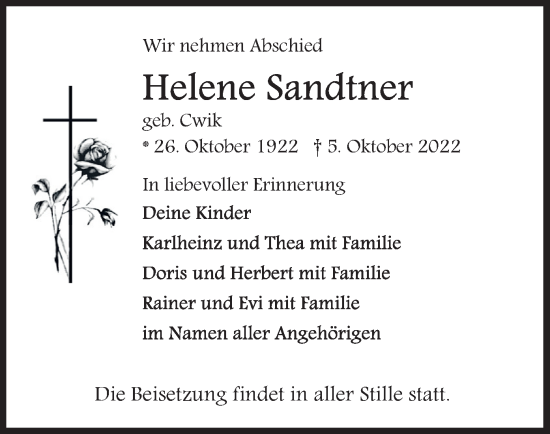 Traueranzeige von Helene Sandtner von merkurtz