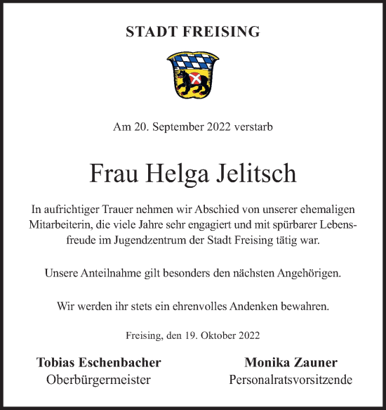 Traueranzeige von Helga Jelitsch von merkurtz