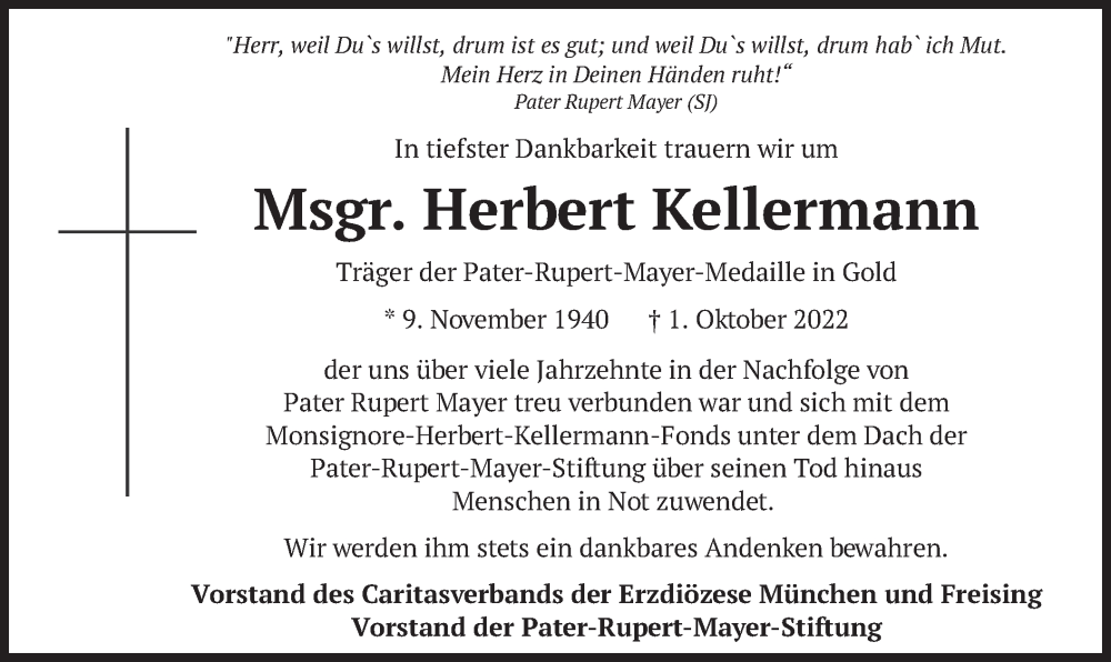  Traueranzeige für Herbert Kellermann vom 08.10.2022 aus merkurtz
