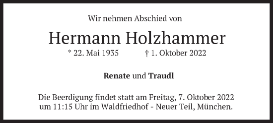 Traueranzeige von Hermann Holzhammer von merkurtz