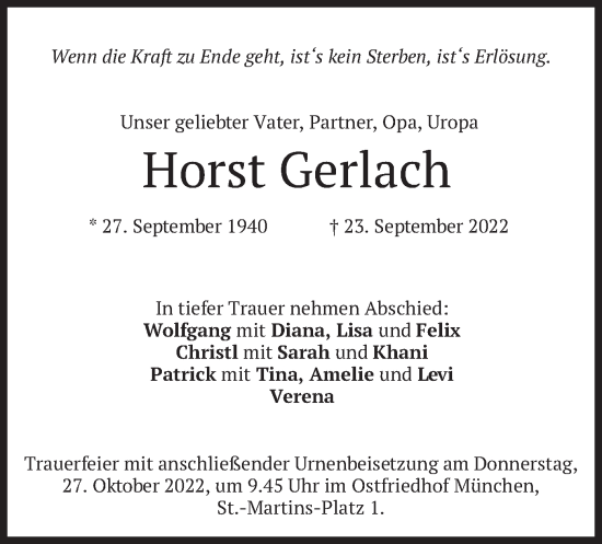 Traueranzeige von Horst Gerlach von merkurtz