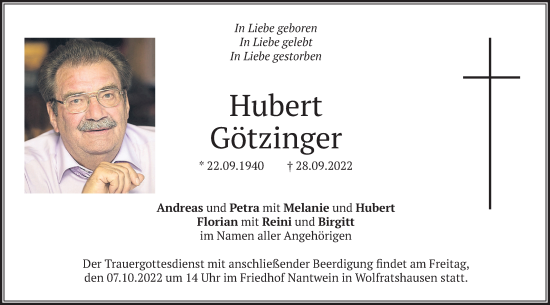 Traueranzeige von Hubert Götzinger von merkurtz