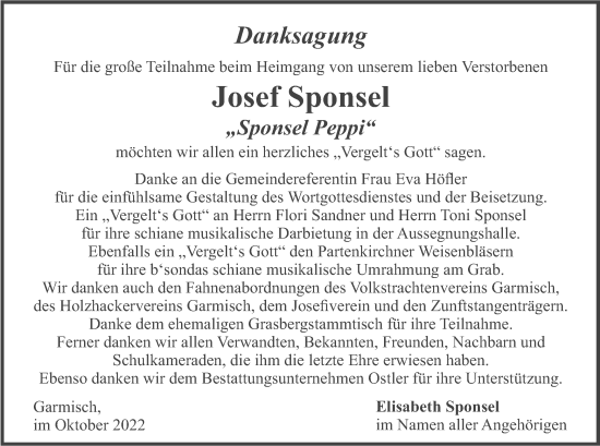 Traueranzeige von Josef Sponsel von merkurtz