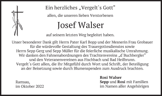 Traueranzeige von Josef Walser von merkurtz