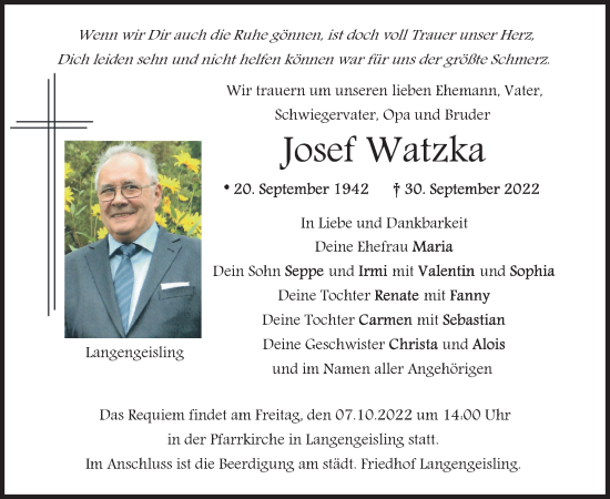 Traueranzeige von Josef Watzka von merkurtz