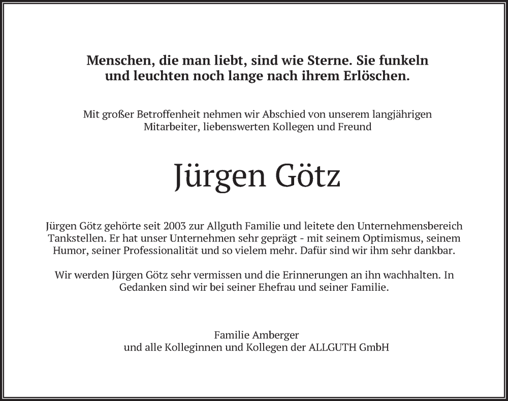  Traueranzeige für Jürgen Götz vom 29.10.2022 aus merkurtz