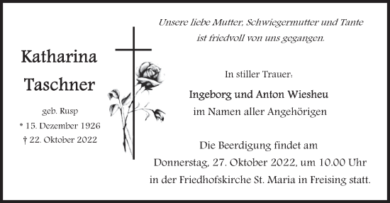 Traueranzeige von Katharina Taschner von merkurtz