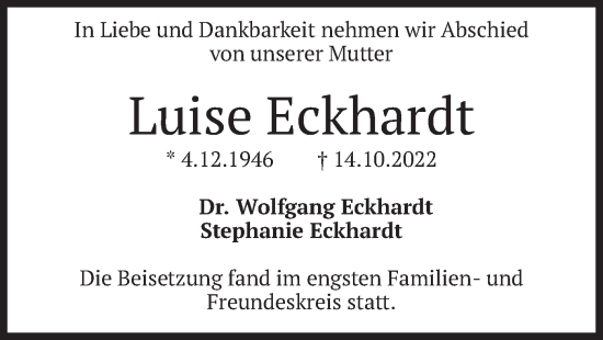 Traueranzeige von Luise Eckhardt von merkurtz